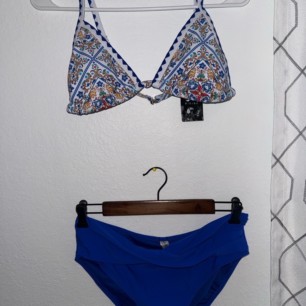 Blue and Patterned Bikini Set